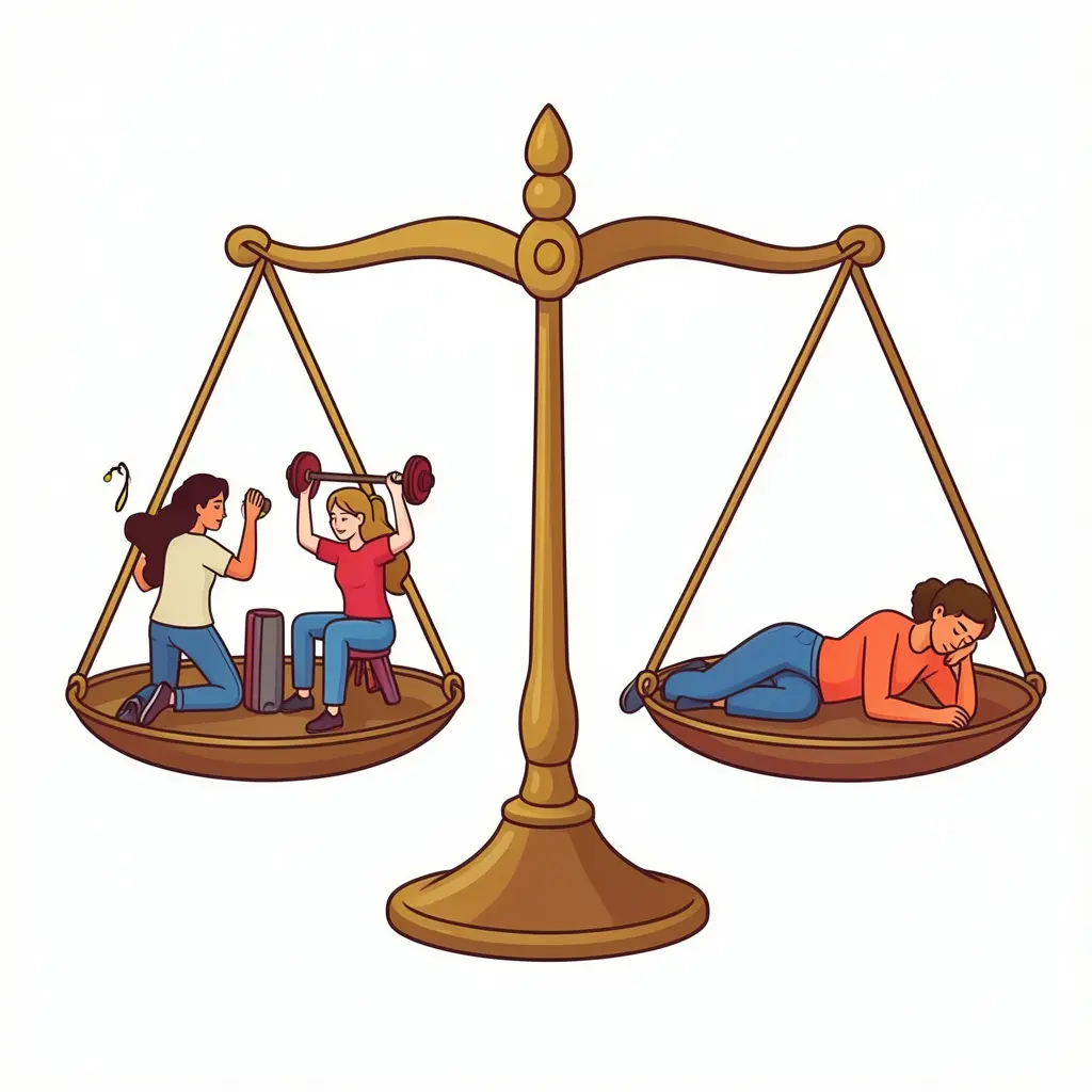 An illustration showing a balanced scale with activity on one side and rest on the other